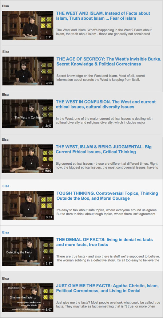 Elsa Schider, PhD. Videos on the West, Political Correctness, Islam.